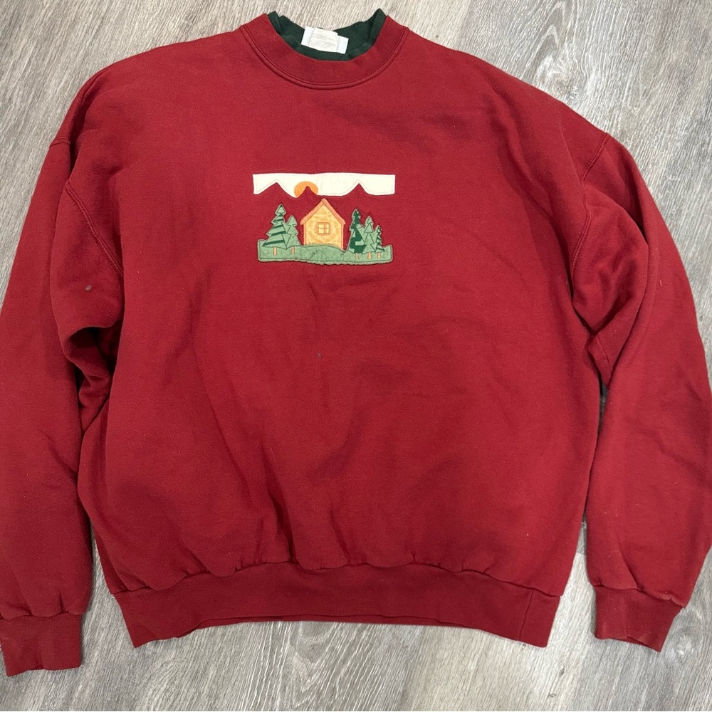 Red Cabin Graphic vintage Sweater